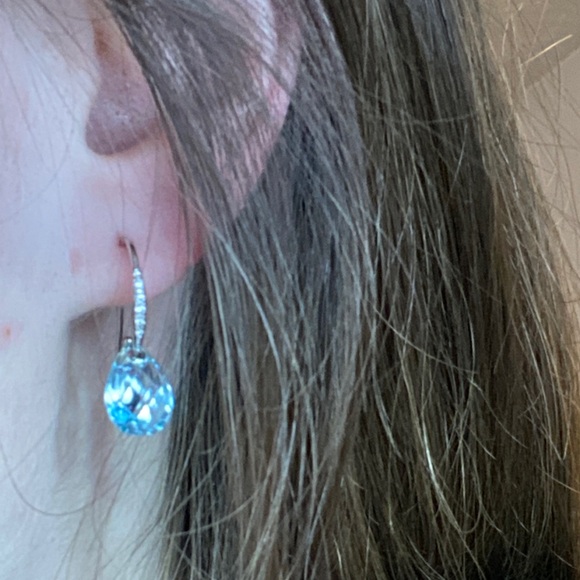 💛 14k White Gold Diamond & Blue Topaz Teardrop Dangle Earrings | Frost & Facets - Picture 9 of 10
